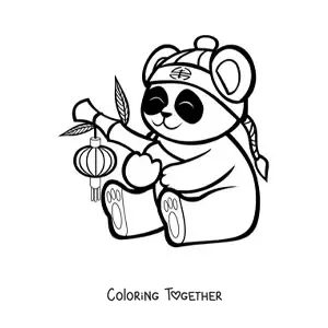 Coloring page of a kawaii panda bear