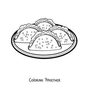 Coloring page of a plate of tacos