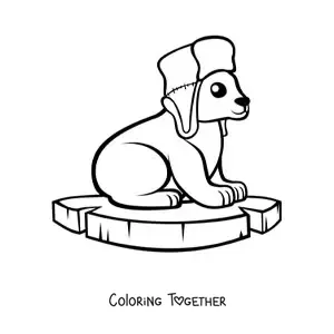 Coloring page of a kawaii polar bear with a hat