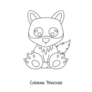 Coloring page of a kawaii baby wolf sitting down