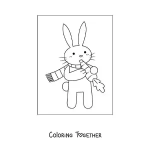 Coloring page of a cartoon rabbit eating a carrot