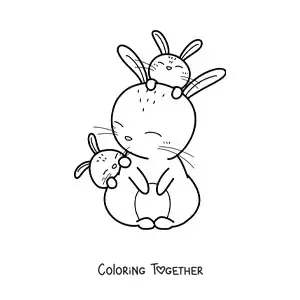 Coloring page of a mommy rabbit with her babies