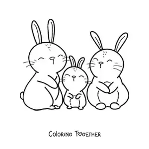 Coloring page of a family of rabbits