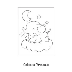 Coloring page of a kawaii baby elephant sleeping