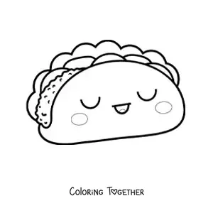 Coloring page of a kawaii taco with its eyes closed