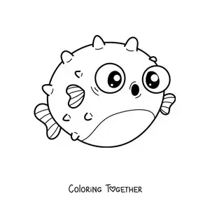 Coloring page of a kawaii pufferfish
