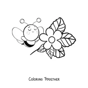 Coloring page of a kawaii bee with a flower