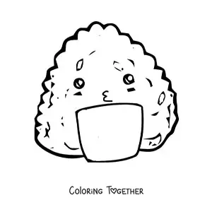 Coloring page of an easy kawaii Japanese onigiri