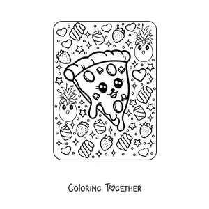 Coloring page of a kawaii pizza
