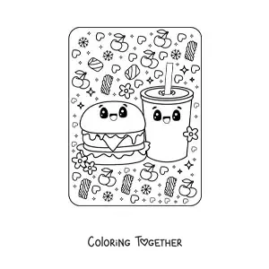 Coloring page of kawaii junk food