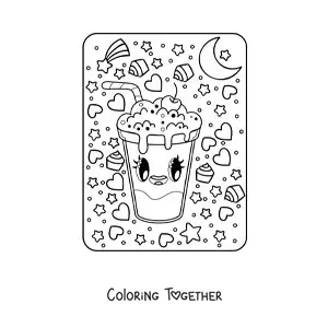 Coloring page of a big kawaii milkshake