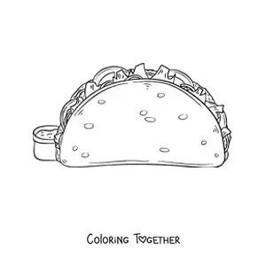 Coloring page of a taco with guacamole