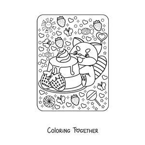 Coloring page of a dessert with a kawaii red panda