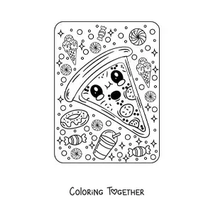 Coloring page of a kawaii pizza slice