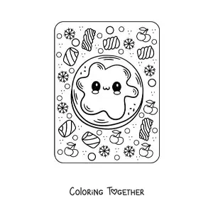 Coloring page of a kawaii pancake with jam