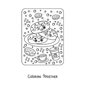 Coloring page of kawaii donuts