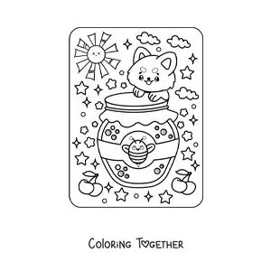 Coloring page of honey with a kawaii dog