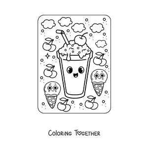 Coloring page of a kawaii iced drink
