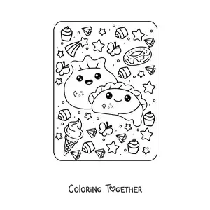 Coloring page of kawaii pasta