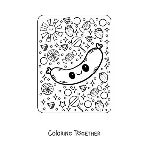 Coloring page of a big kawaii sausage