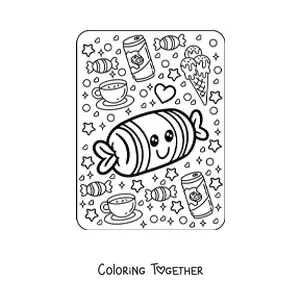Coloring page of a big kawaii candy