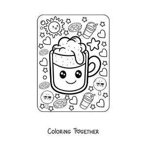 Coloring page of a big kawaii beer