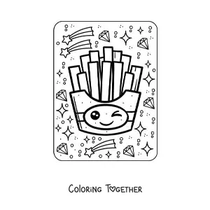Coloring page of a big kawaii serving of fries