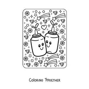 Coloring page of big kawaii sauces