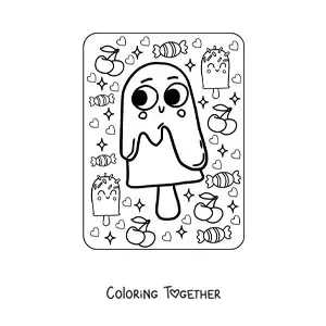 Coloring page of a big kawaii ice pop