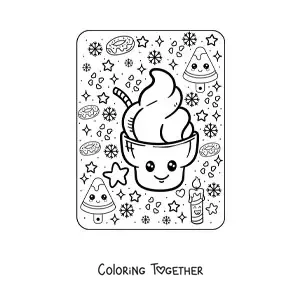 Coloring page of a big kawaii ice cream