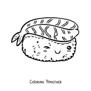 Coloring page of big kawaii sushi