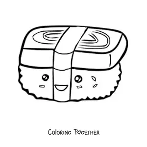 Coloring page of easy kawaii sushi