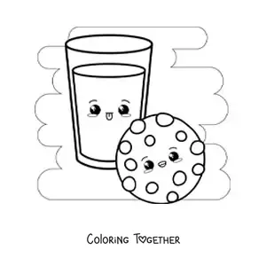 Coloring page of kawaii milk and a cookie
