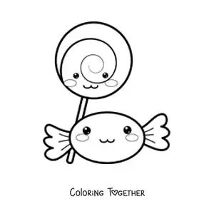 Coloring page of a kawaii lollipop and candy