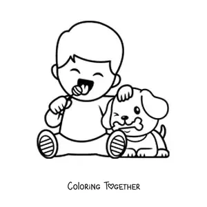 Coloring page of a boy eating a lollipop