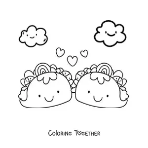 Coloring page of kawaii tacos