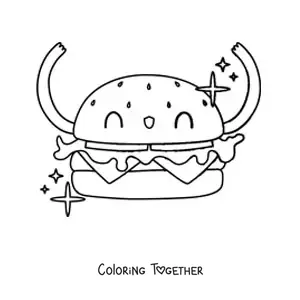 Coloring page of a cute hamburger