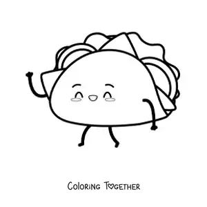 Coloring page of an animated taco walking