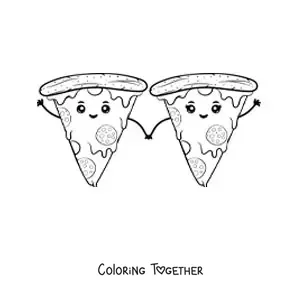 Coloring page of kawaii pizza slices