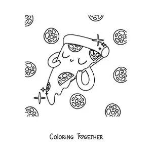 Coloring page of a kawaii pizza