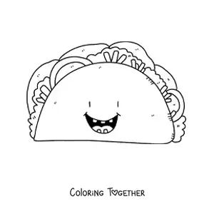 Coloring page of an animated taco