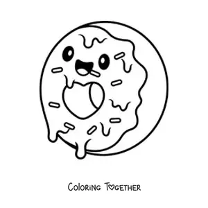 Coloring page of a kawaii donut