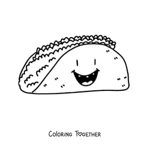 Coloring page of an animated taco