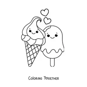 Coloring page of big kawaii ice creams