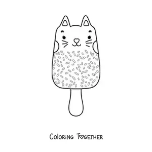 Coloring page of a cat-shaped kawaii ice cream bar