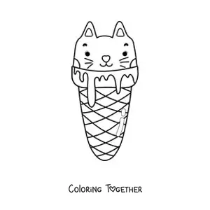 Coloring page of a cat-shaped kawaii ice cream