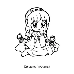 Coloring page of a kawaii Japanese doll