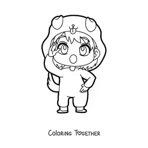 Coloring page of a kawaii doll in a dog costume