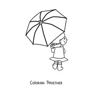 Coloring page of a kawaii doll with a parasol
