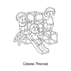 Coloring page of a girl and boys playing at the park